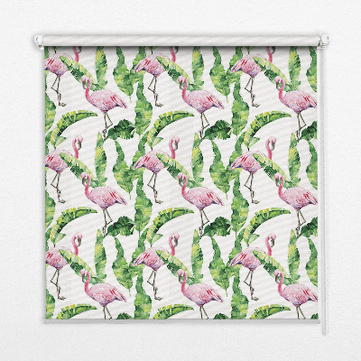 Store enrouleur Flamants roses près des feuilles