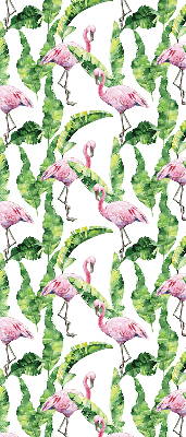 Store enrouleur Flamants roses près des feuilles