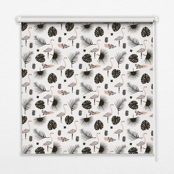 Store enrouleur Flamants roses et feuilles