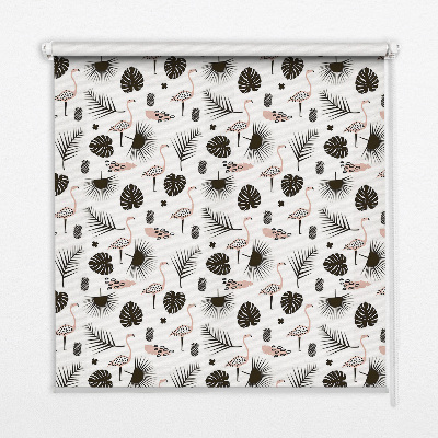 Store enrouleur Flamants roses et feuilles