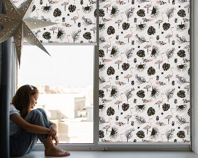 Store enrouleur Flamants roses et feuilles