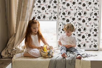 Store enrouleur Flamants roses et feuilles