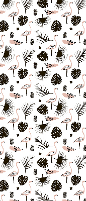Store enrouleur Flamants roses et feuilles