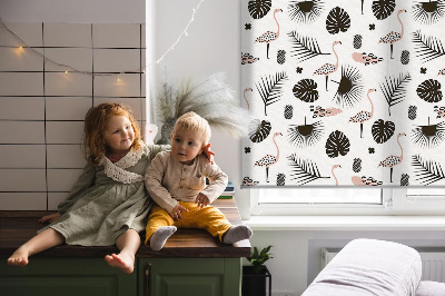 Store enrouleur Flamants roses et feuilles