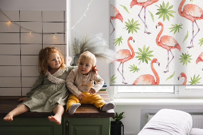 Store intérieur Flamant rose et feuilles