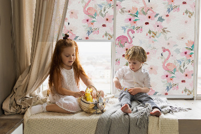 Store intérieur Flamants roses parmi les fleurs