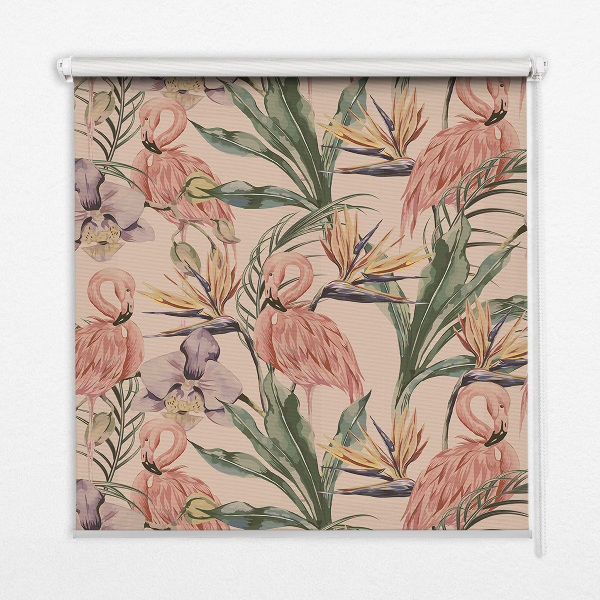 Store enrouleur Flamants roses et fleurs