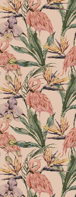 Store enrouleur Flamants roses et fleurs