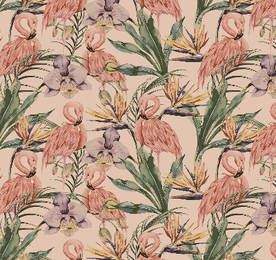 Store enrouleur Flamants roses et fleurs