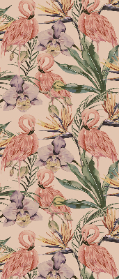 Store enrouleur Flamants roses et fleurs