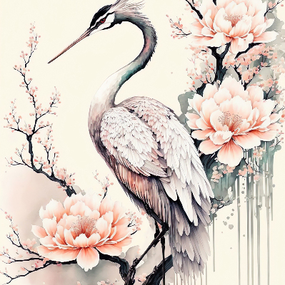 Store intérieur Héron en fleurs