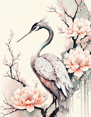 Store intérieur Héron en fleurs