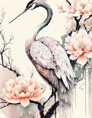 Store intérieur Héron en fleurs