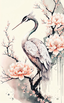 Store intérieur Héron en fleurs