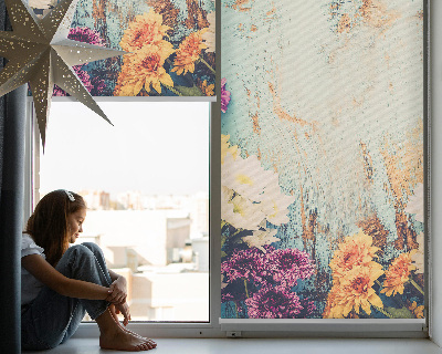 Store enrouleur Fleurs sur fond bleu