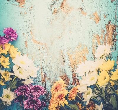 Store enrouleur Fleurs sur fond bleu