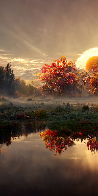 Store intérieur Coucher de soleil derrière les arbres