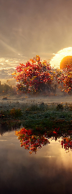 Store intérieur Coucher de soleil derrière les arbres