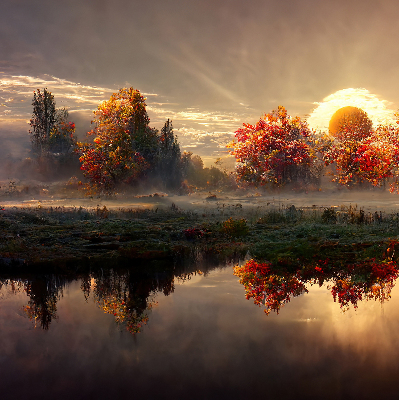 Store intérieur Coucher de soleil derrière les arbres