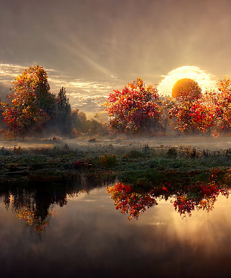Store intérieur Coucher de soleil derrière les arbres