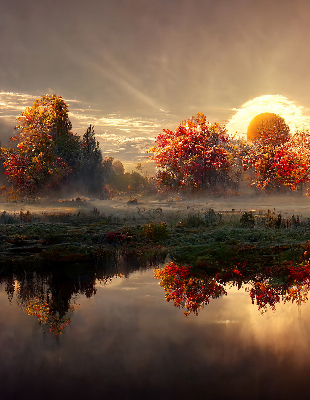 Store intérieur Coucher de soleil derrière les arbres