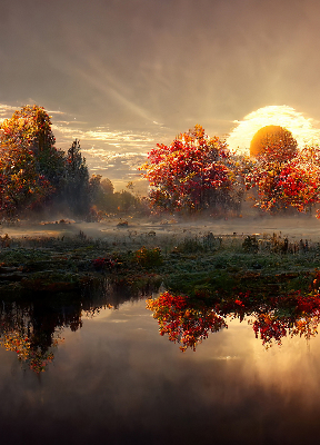 Store intérieur Coucher de soleil derrière les arbres