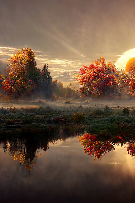 Store intérieur Coucher de soleil derrière les arbres