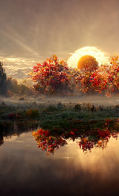 Store intérieur Coucher de soleil derrière les arbres