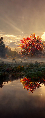 Store intérieur Coucher de soleil derrière les arbres
