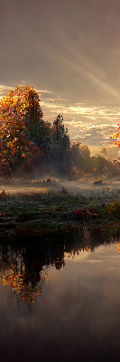 Store intérieur Coucher de soleil derrière les arbres