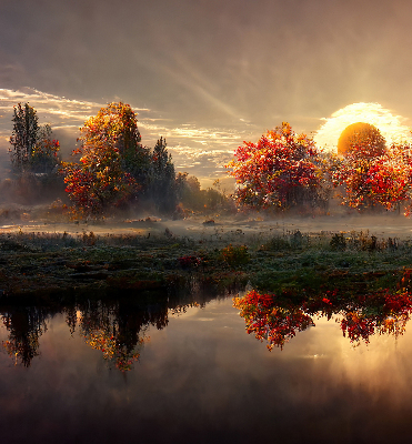 Store intérieur Coucher de soleil derrière les arbres