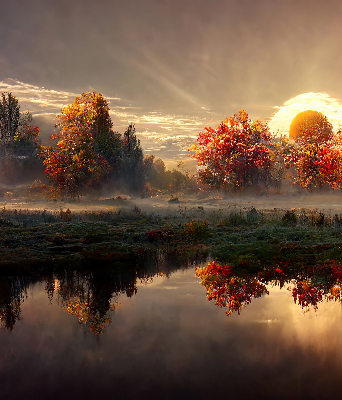 Store intérieur Coucher de soleil derrière les arbres