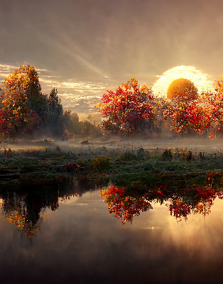 Store intérieur Coucher de soleil derrière les arbres