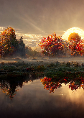 Store intérieur Coucher de soleil derrière les arbres