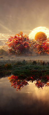 Store intérieur Coucher de soleil derrière les arbres