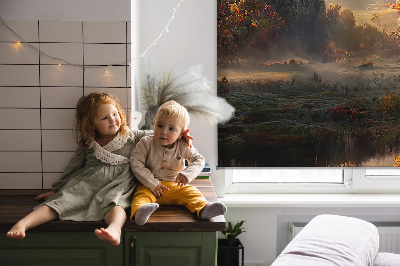 Store intérieur Coucher de soleil derrière les arbres