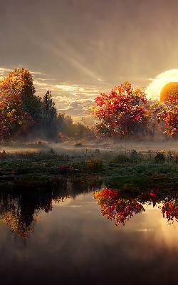 Store intérieur Coucher de soleil derrière les arbres