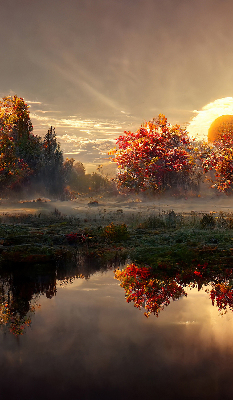 Store intérieur Coucher de soleil derrière les arbres