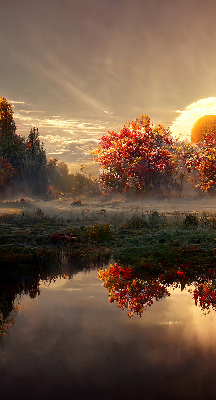 Store intérieur Coucher de soleil derrière les arbres