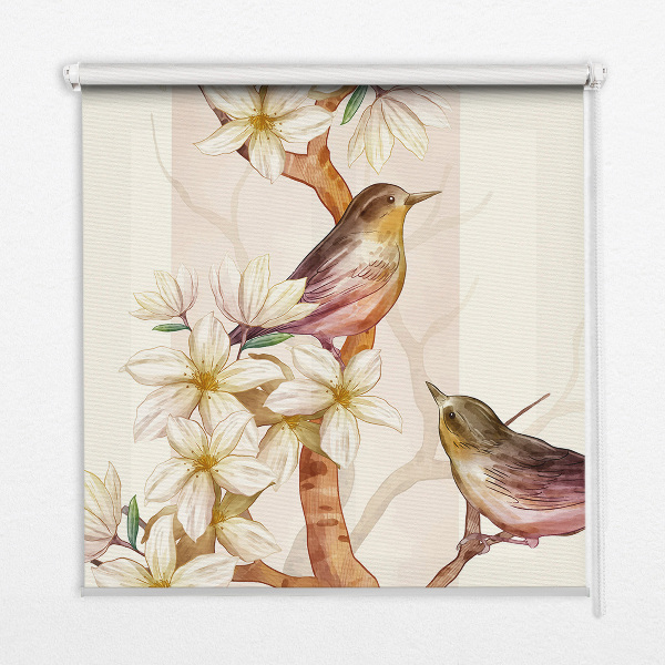 Store enrouleur Oiseaux sur un arbre avec des fleurs