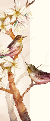 Store enrouleur Oiseaux sur un arbre avec des fleurs