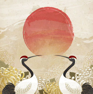 Store intérieur Grues au coucher du soleil