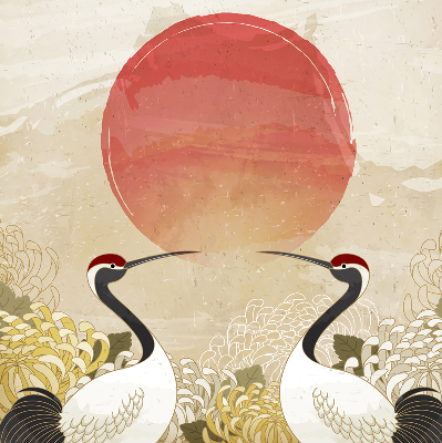 Store intérieur Grues au coucher du soleil