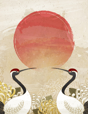 Store intérieur Grues au coucher du soleil