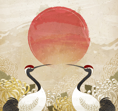 Store intérieur Grues au coucher du soleil