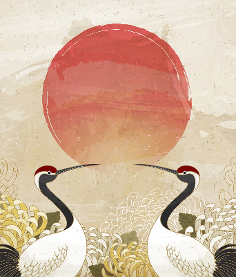 Store intérieur Grues au coucher du soleil