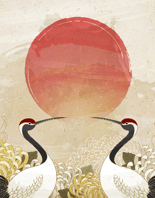 Store intérieur Grues au coucher du soleil