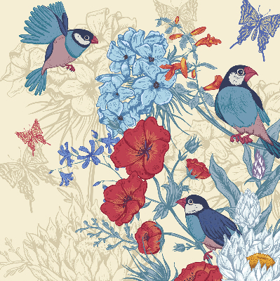 Store intérieur Des oiseaux parmi les fleurs