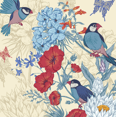 Store intérieur Des oiseaux parmi les fleurs