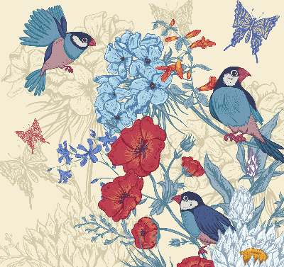 Store intérieur Des oiseaux parmi les fleurs